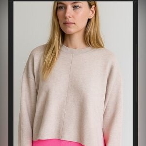 Autumn cashmere tan & pink crop sweater knit fall revolve top classic designer